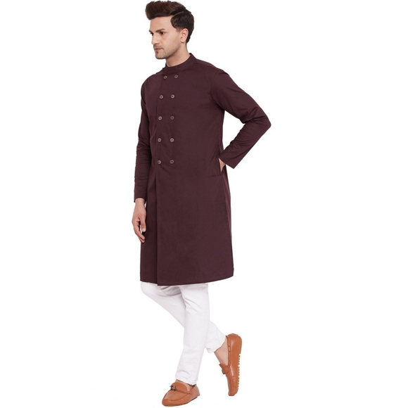 HYPERNATION Men's Solid Pure Cotton brown Kurta - Picture 7 of 9